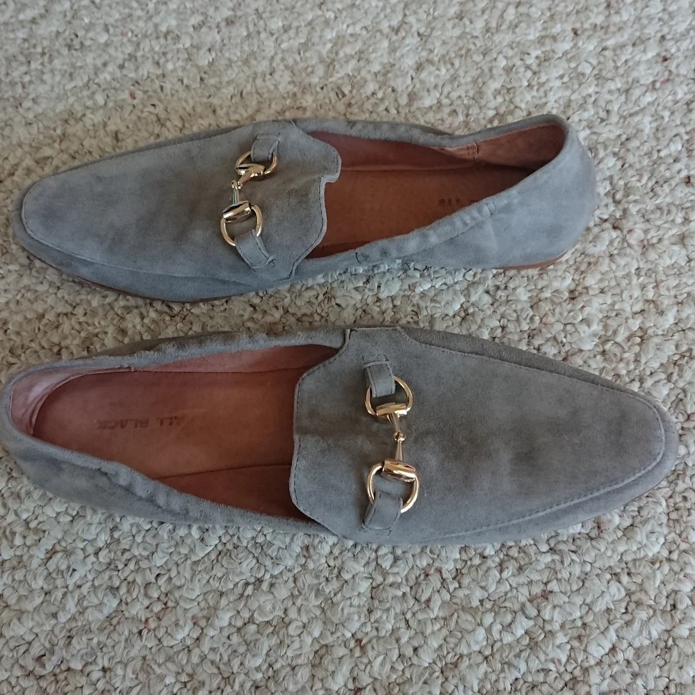 ALL BLACK gray suede horsebit Loafers with Gold Accent size 8